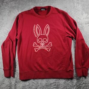 Psycho Bunny Gresham Sweatshirt Men XL Red Bunny Skull Graphic Pullover Crewneck